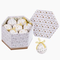 Christmas Baubles White Golden Paper Polyfoam 7,5 x 7,5 x 7,5 cm (14 Units)