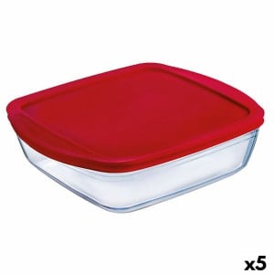 Square Lunch Box with Lid Ô Cuisine Cook&store Ocu Red 2,2 L 25 x 22 x 5 cm Glass Silicone (5 Units)