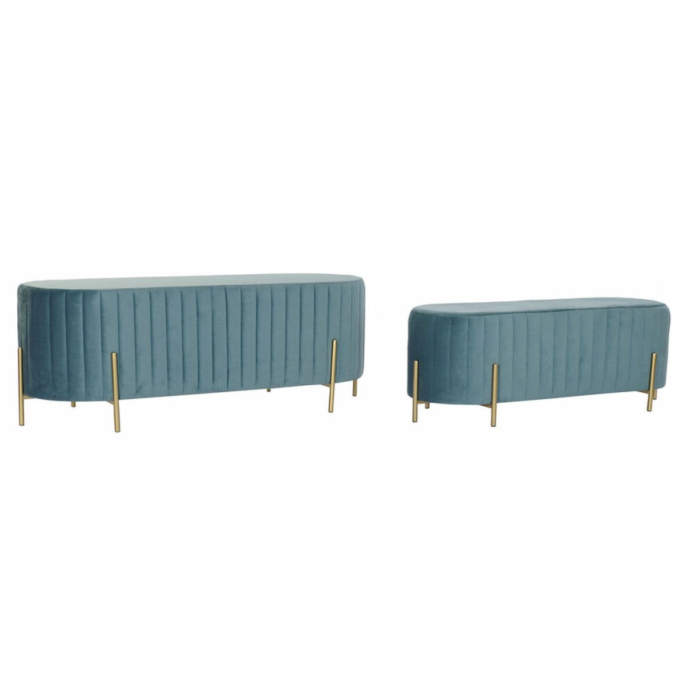 Banquette DKD Home Decor   Bleu Doré Métal Polyester Velours (123 x 50 x 45 cm)