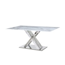 Dining Table DKD Home Decor Crystal Silver Grey Steel White 180 x 90 x 78 cm