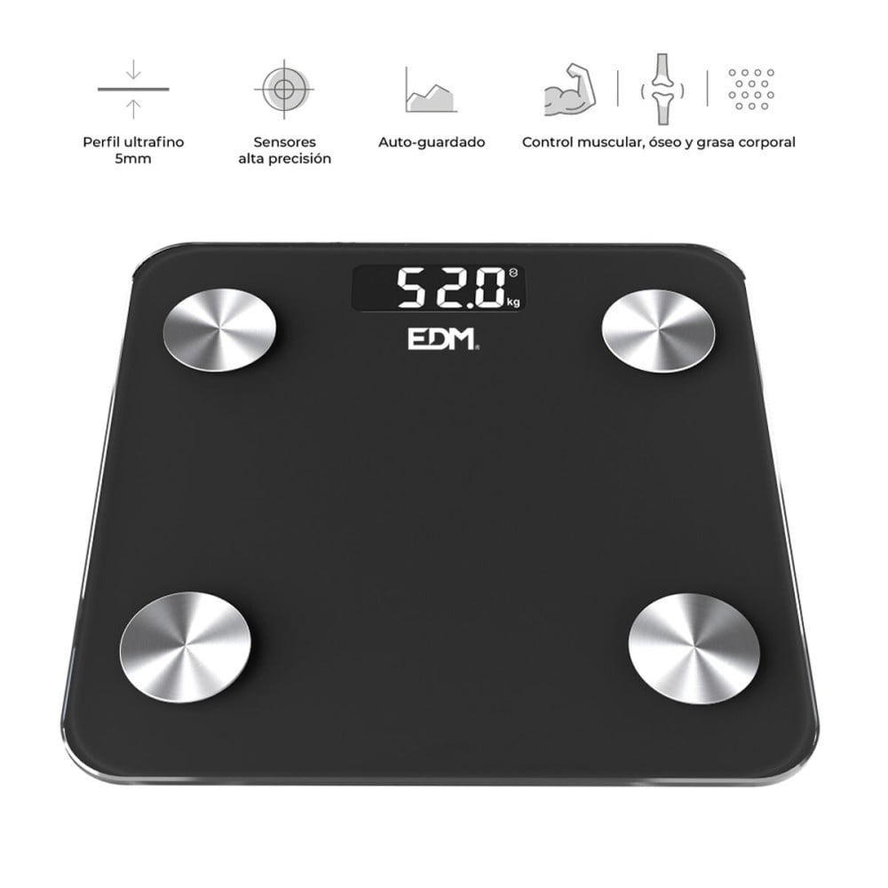 Balance Numérique de Salle de Bain EDM 07613 Body Composition Noir 180 kg