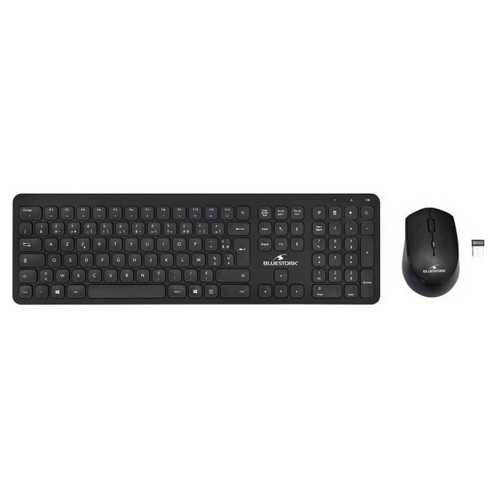 Tastatur mit Maus Bluestork Easy Slim AZERTY Schwarz Französisch