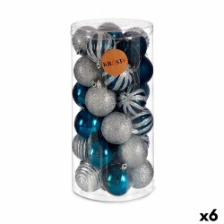 Set of Christmas balls Blue Silver Plastic Ø 6 cm (6 Units)