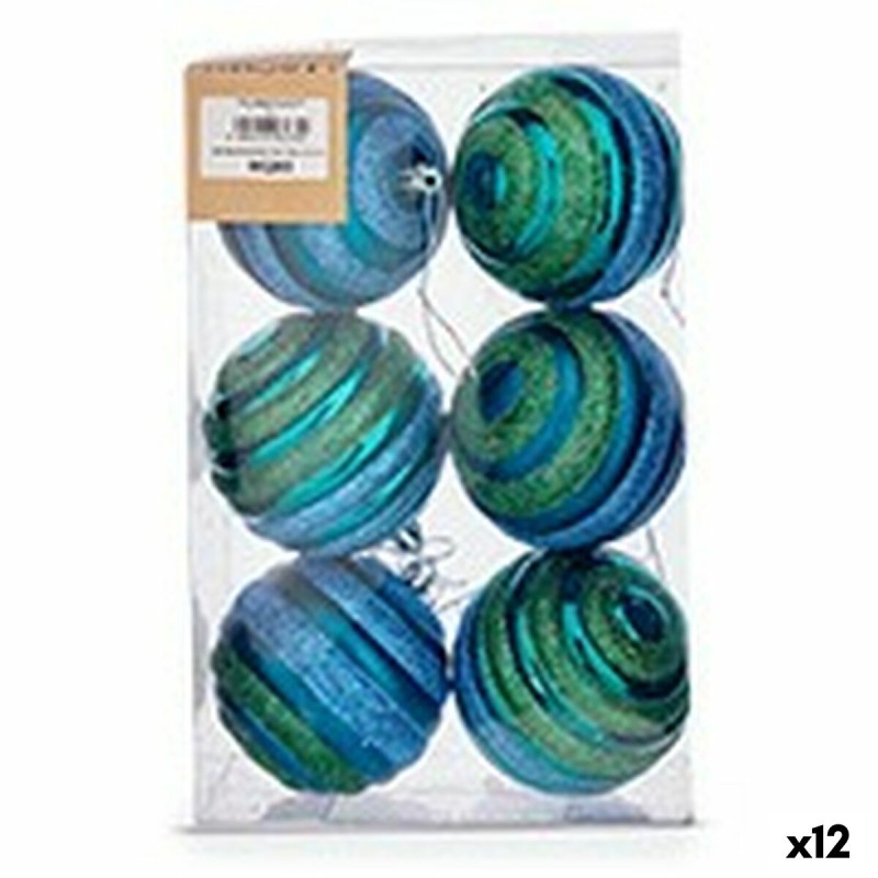 Set of Christmas balls Ø 8 cm Blue Green PVC (12 Units)