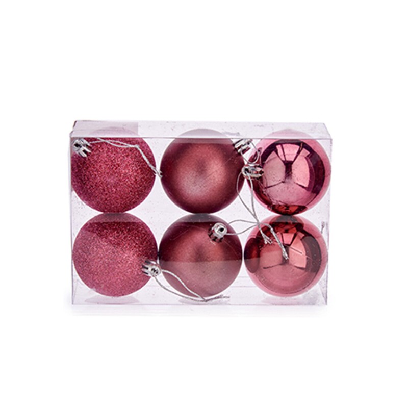 Lot de boules de Noël Rose PVC Ø 8 cm (24 Unités)