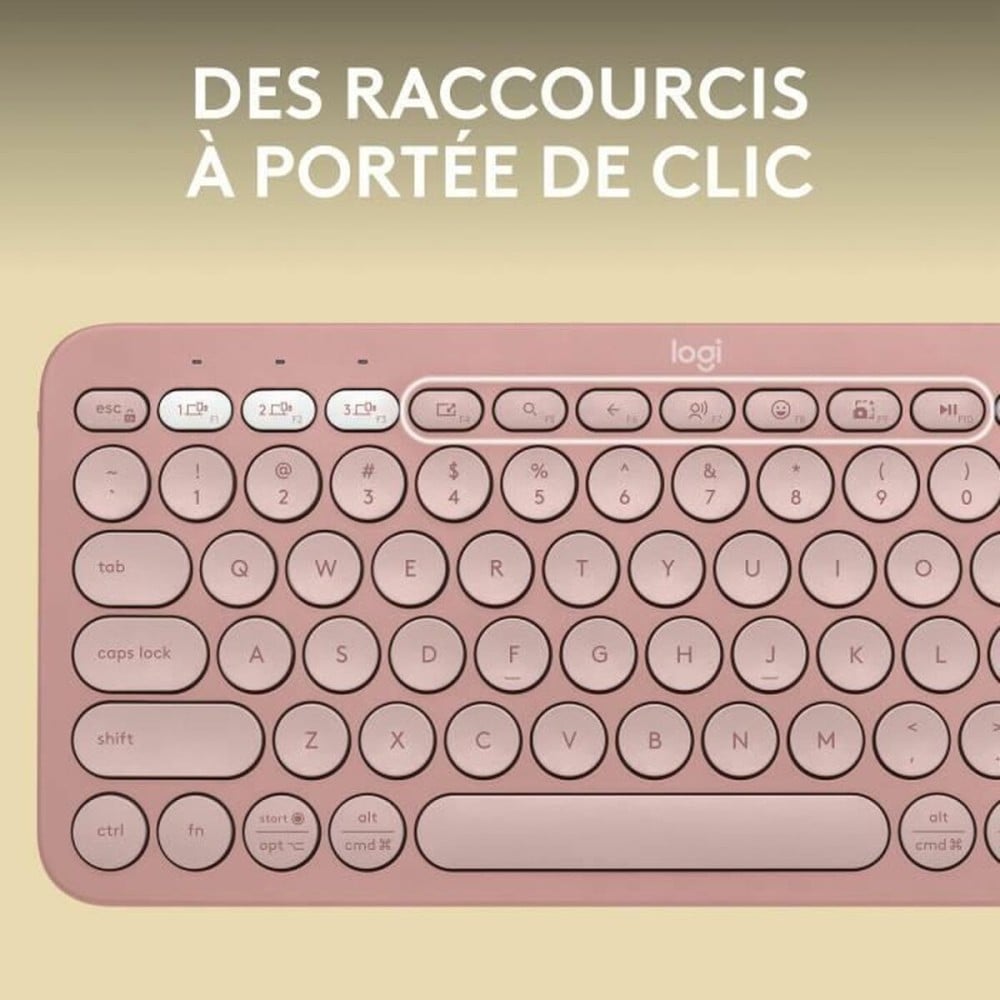 Bluetooth Keyboard with Support for Tablet Logitech K380 French Pink AZERTY