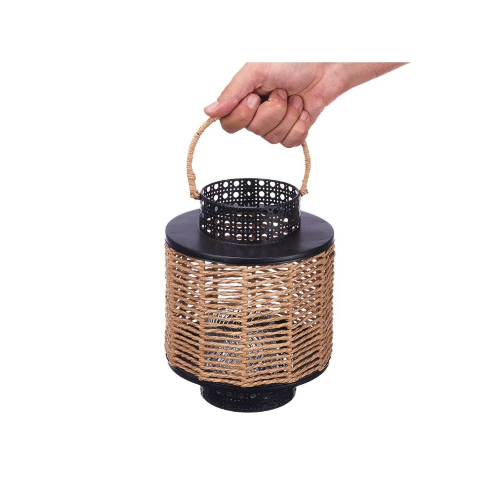 Lantern Black Metal 17 x 23 x 17 cm (4 Units) Rattan