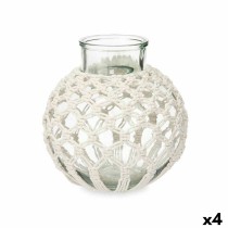 Vase Blanc Tissu verre 25 x 26,5 x 25 cm (4 Unités) Macramé