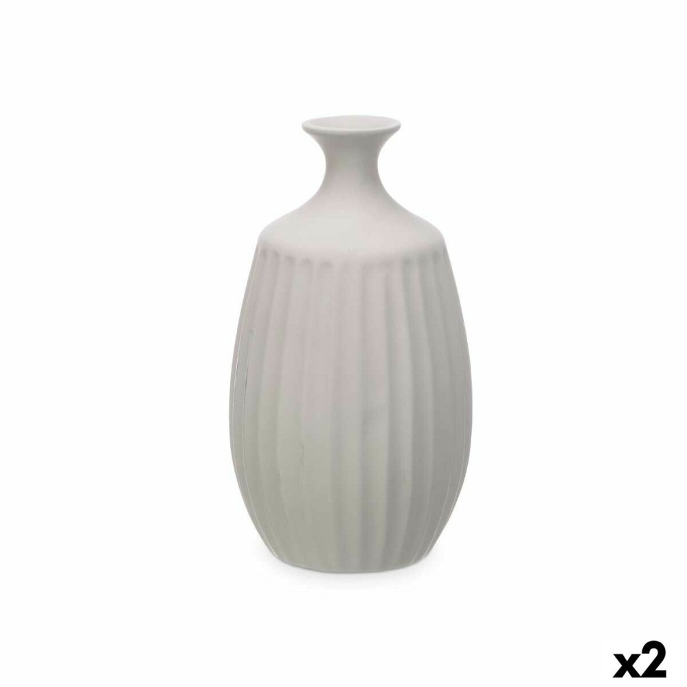 Vase Grau aus Keramik 21 x 39 x 21 cm (2 Stück) Streifen