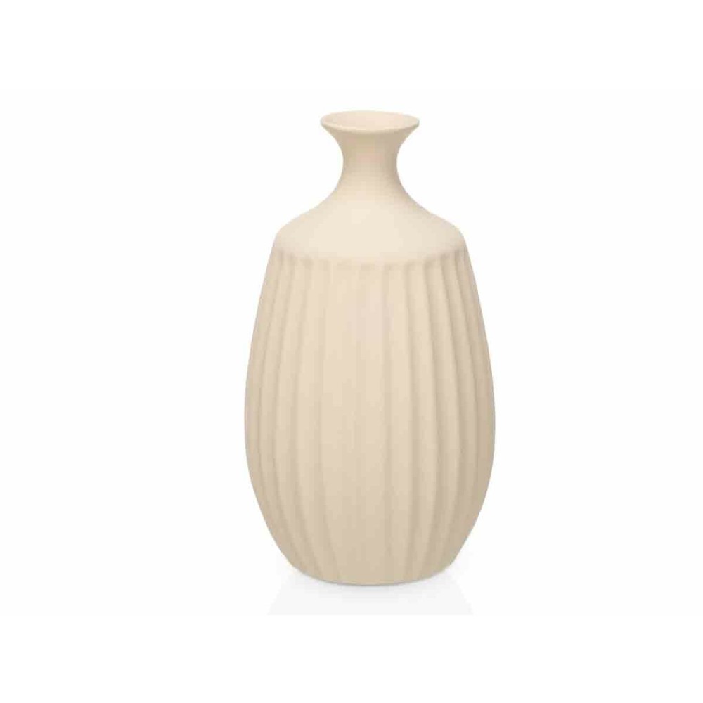 Vase Beige aus Keramik 21 x 39 x 21 cm (2 Stück) Streifen