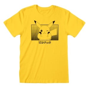 Unisex Kurzarm-T-Shirt Pokémon Pikachu Katakana Gelb