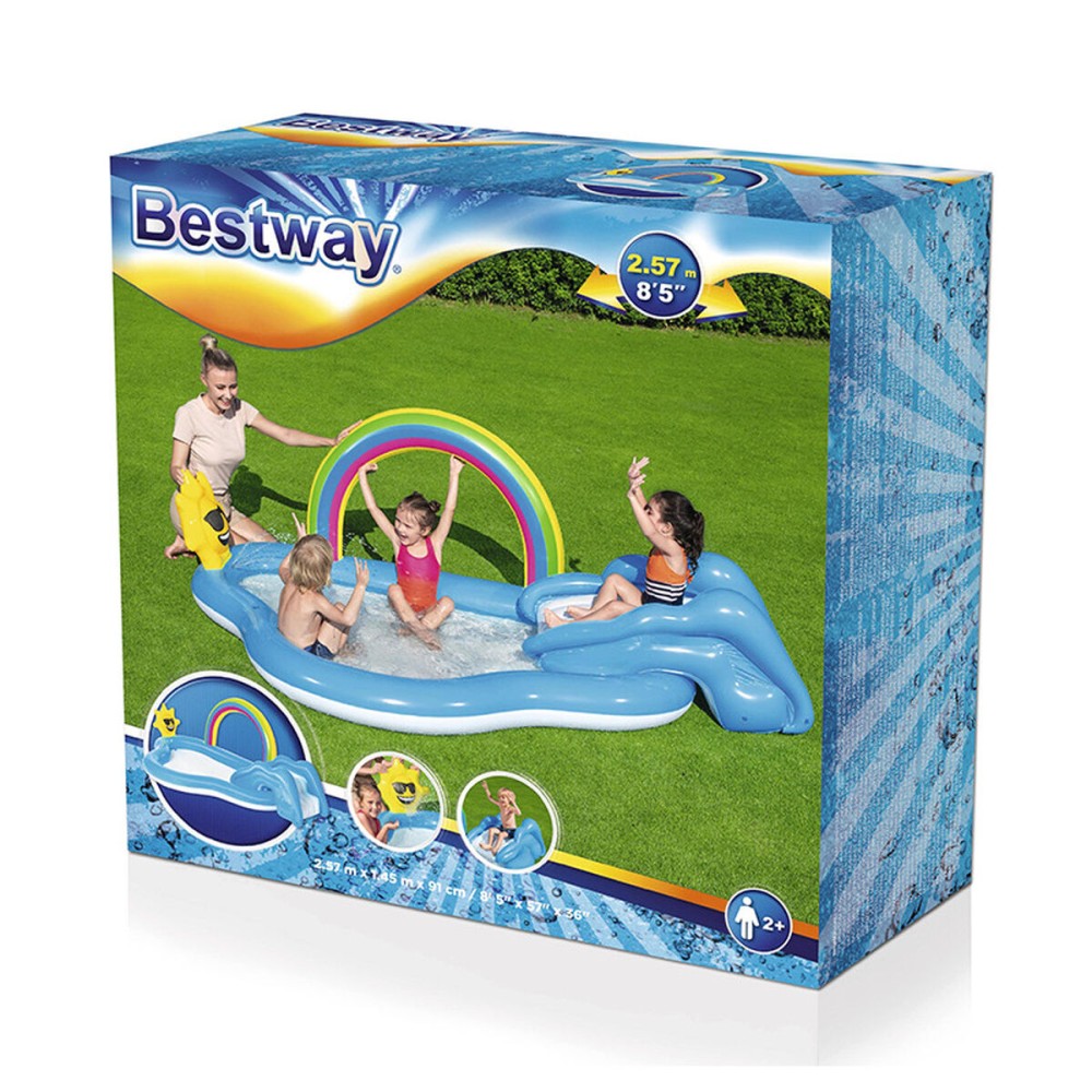 Bestway Aufblasbarer Pool Regenbogen Spielplatz 257x145x91 cm +2 Jahre Garten 53092