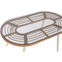 Ensemble Table avec 3 Sièges Home ESPRIT Blanc Noir Beige Métal Verre rotin synthétique 130 x 76 x 83 cm