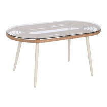 Ensemble Table avec 3 Sièges Home ESPRIT Blanc Noir Beige Métal Verre rotin synthétique 130 x 76 x 83 cm