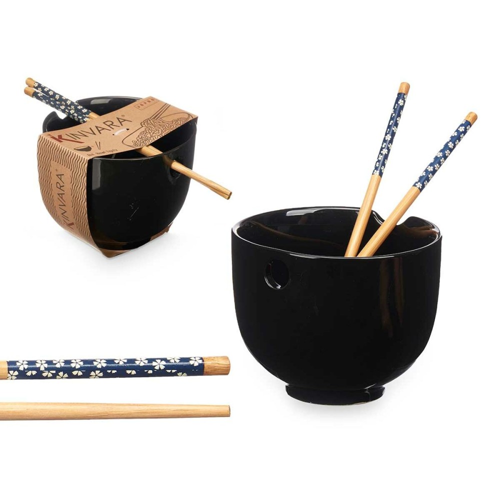 Bowl Kinvara B10067A-N Black Bamboo 24 x 10,7 x 13,3 cm Toothpicks asiatico/oriental (12 Units)