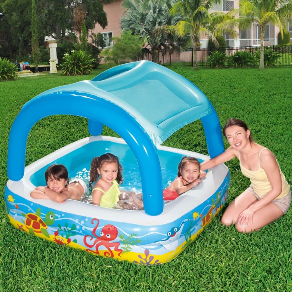 Bestway Aufblasbarer Kinderpool Abnehmbares Dach 140x140x114 cm +2 Jahre Garten 52192