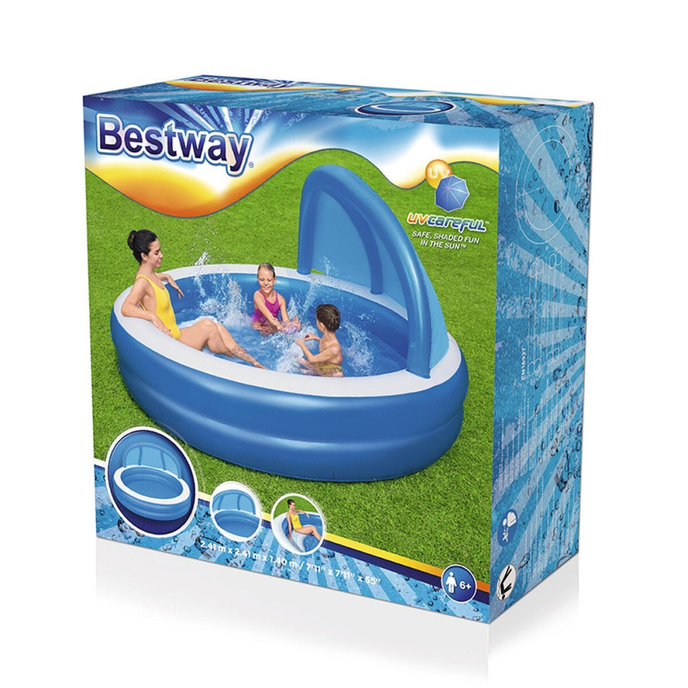 Bestway Piscine Gonflable 2 Chambres Parasol 241x241x140 cm +6 Ans Jardin 54337