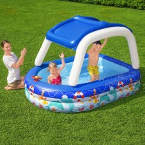 "Bestway Piscine Gonflable Enfant Bateau avec Volant Toit Détachable 213x155x132 cm +3 Ans Jardin 54370"