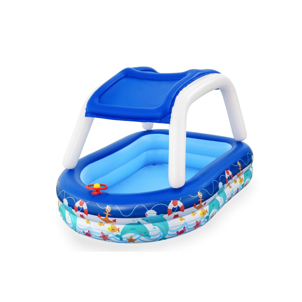 "Bestway Piscine Gonflable Enfant Bateau avec Volant Toit Détachable 213x155x132 cm +3 Ans Jardin 54370"