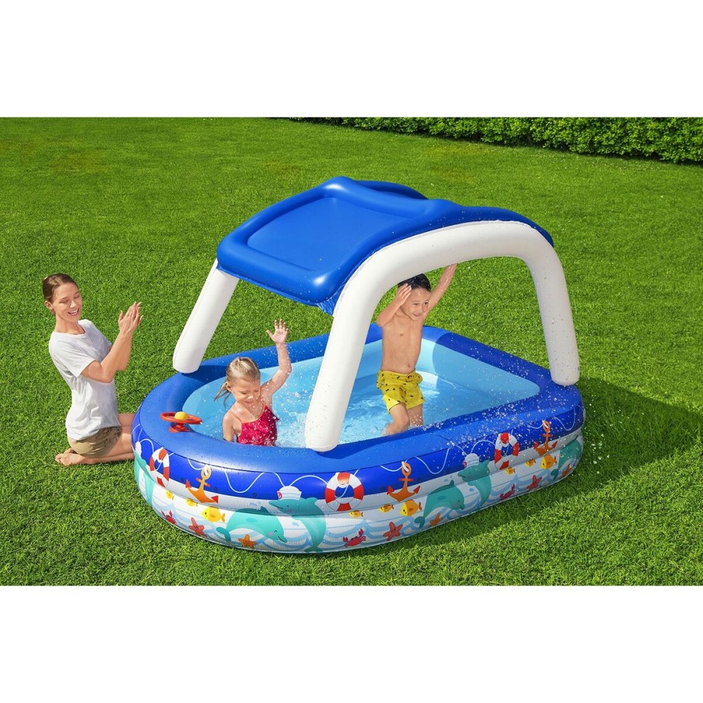 Bestway Aufblasbares Kinderpool Abnehmbares Dach Boot mit Lenkrad 213x155x132 cm +3 Jahre Garten 54370