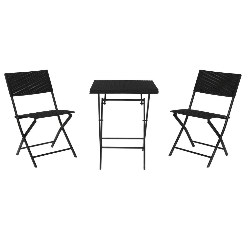 Ensemble Table + 2 Chaises Home ESPRIT Noir Acier rotin synthétique 58 x 58 x 71,5 cm