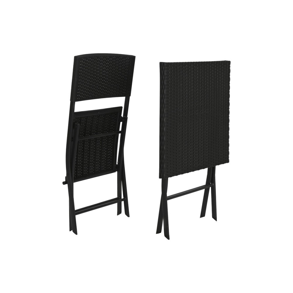 Ensemble Table + 2 Chaises Home ESPRIT Noir Acier rotin synthétique 58 x 58 x 71,5 cm