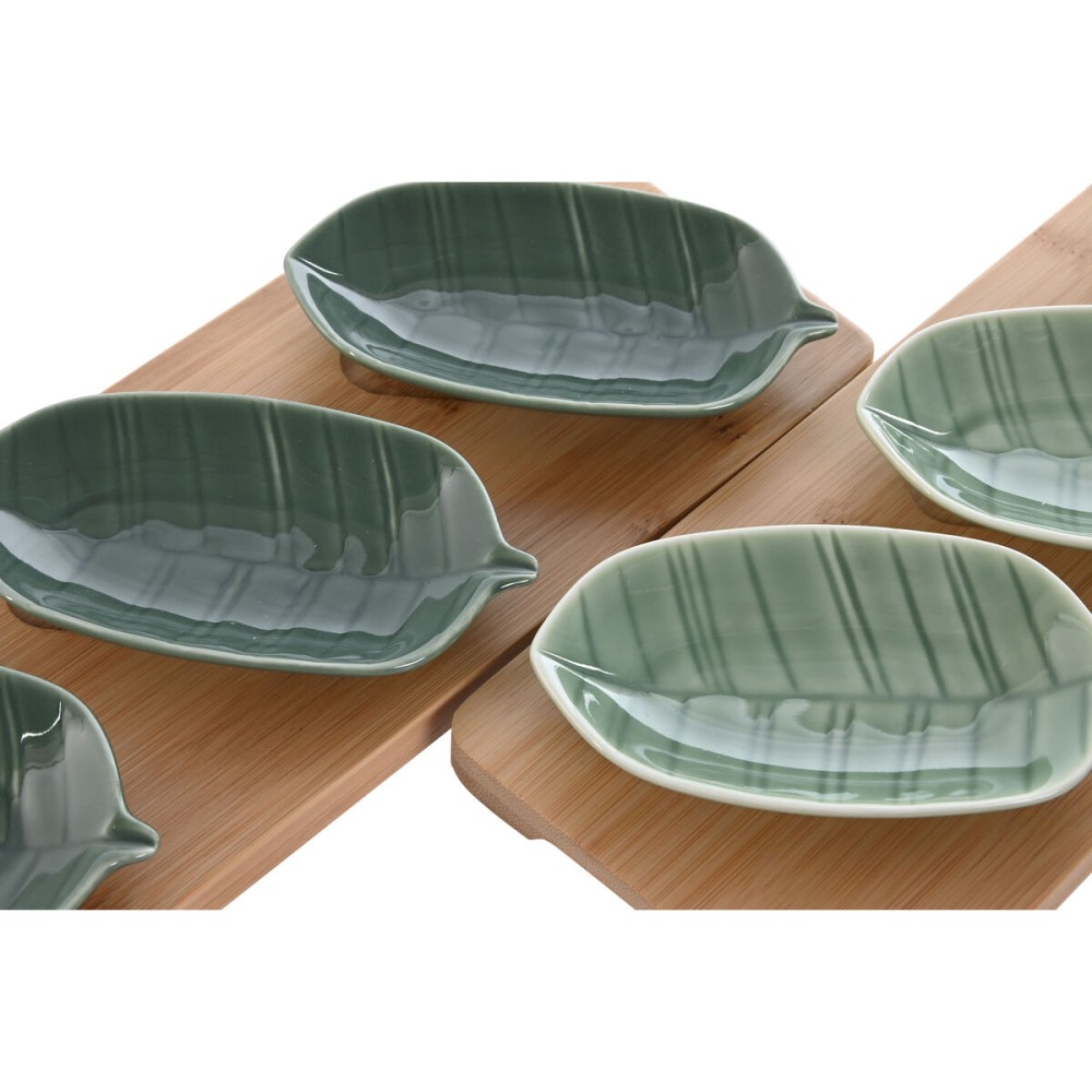 Ensemble à apértif Home ESPRIT Vert Vert foncé Bambou Porcelaine Tropical 4 Pièces 28,4 x 10,5 x 3 cm (2 Unités)