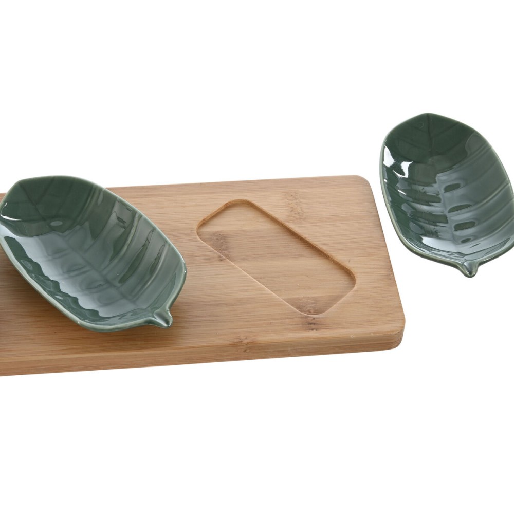 Ensemble à apértif Home ESPRIT Vert Vert foncé Bambou Porcelaine Tropical 4 Pièces 28,4 x 10,5 x 3 cm (2 Unités)