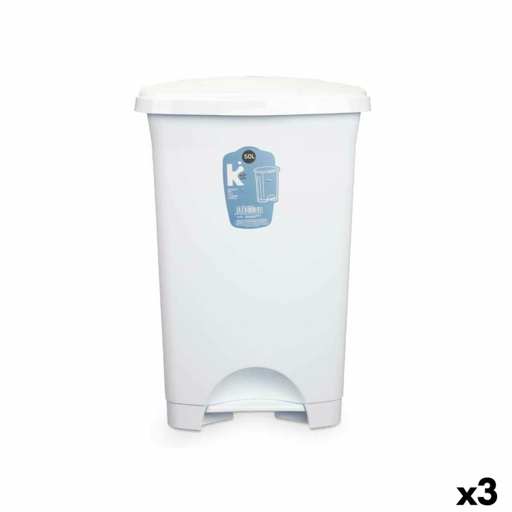 Poubelle à pédale Blanc Plastique 50 L (3 Unités)