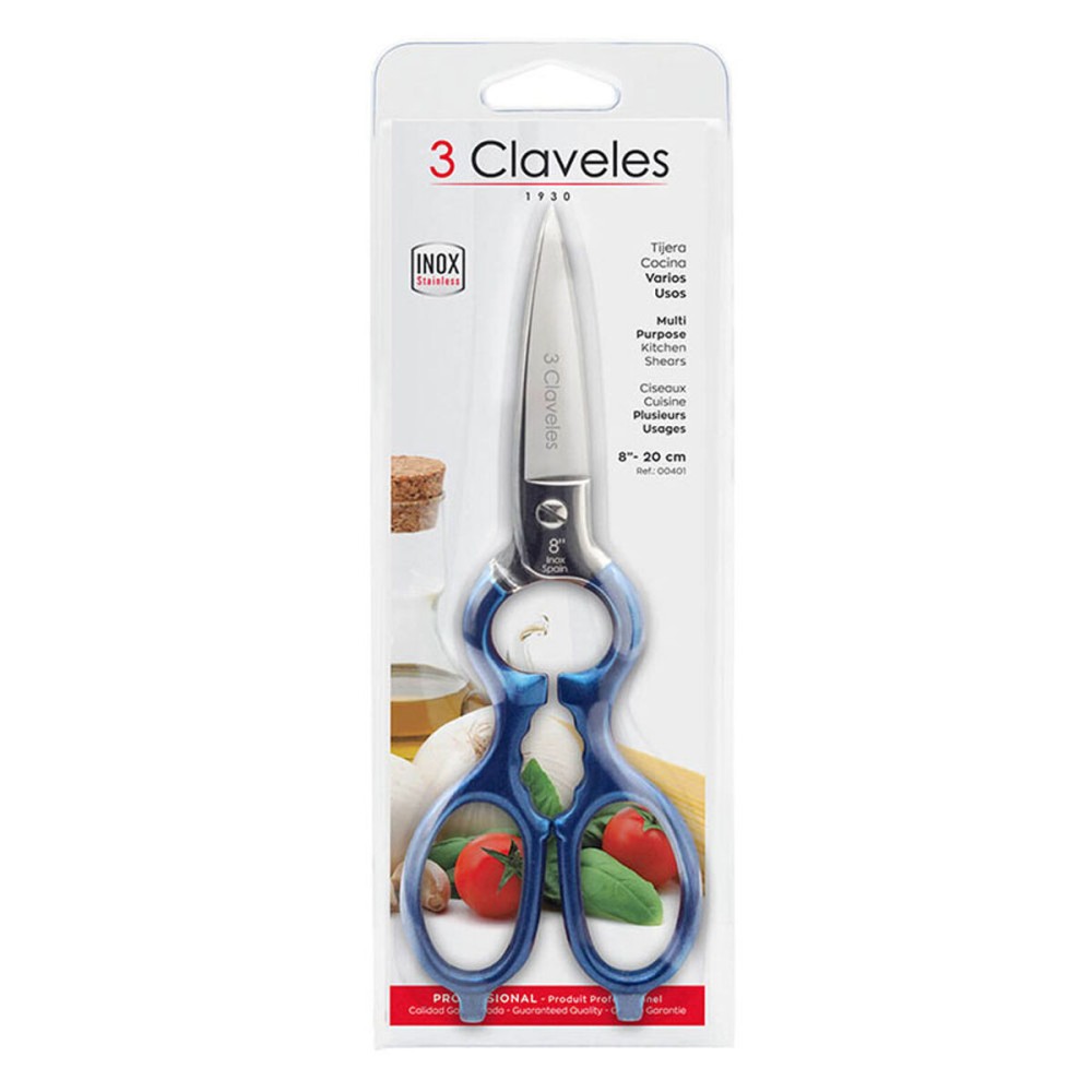 Ciseaux de Cuisine 3 Claveles 8" Acier inoxydable Bleu Polyvalents