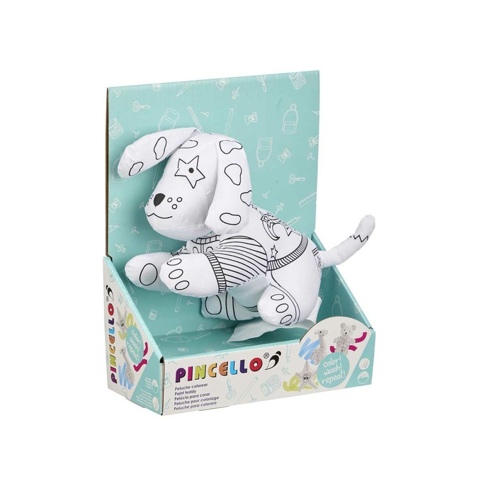Peluche à colorier Pincello ST341 Blanc Noir Tissu 13 x 14 x 20 cm Chien (8 Unités)