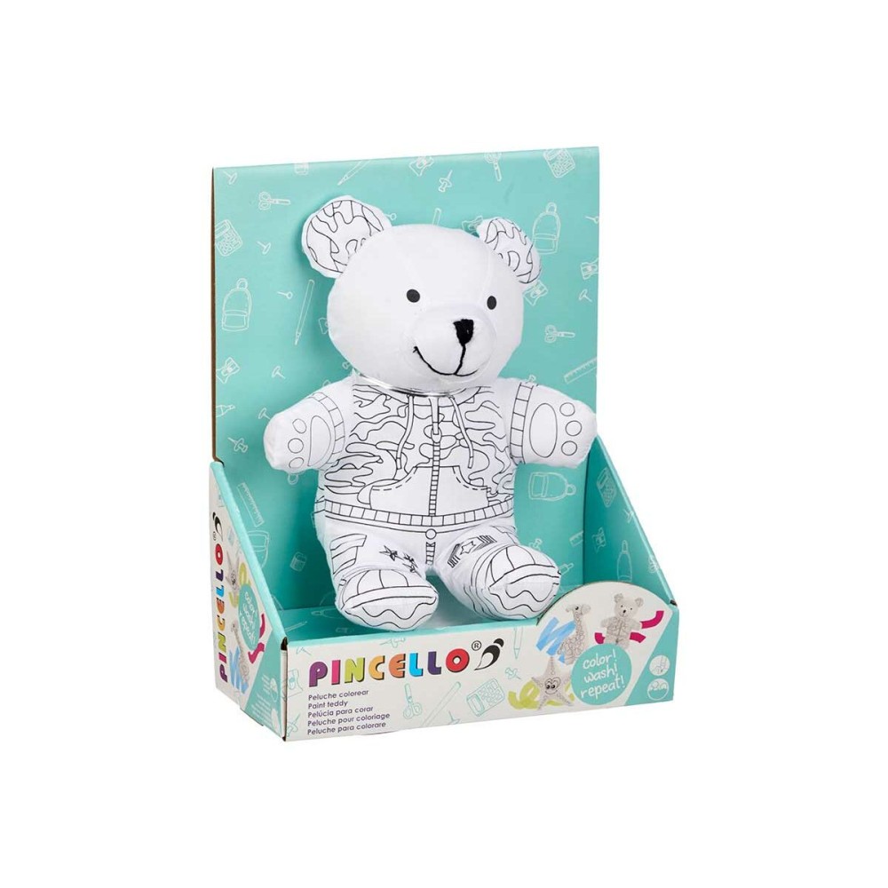 Peluche à colorier Pincello ST339 Blanc Noir Tissu 17 x 21 x 12 cm Ours (8 Unités)