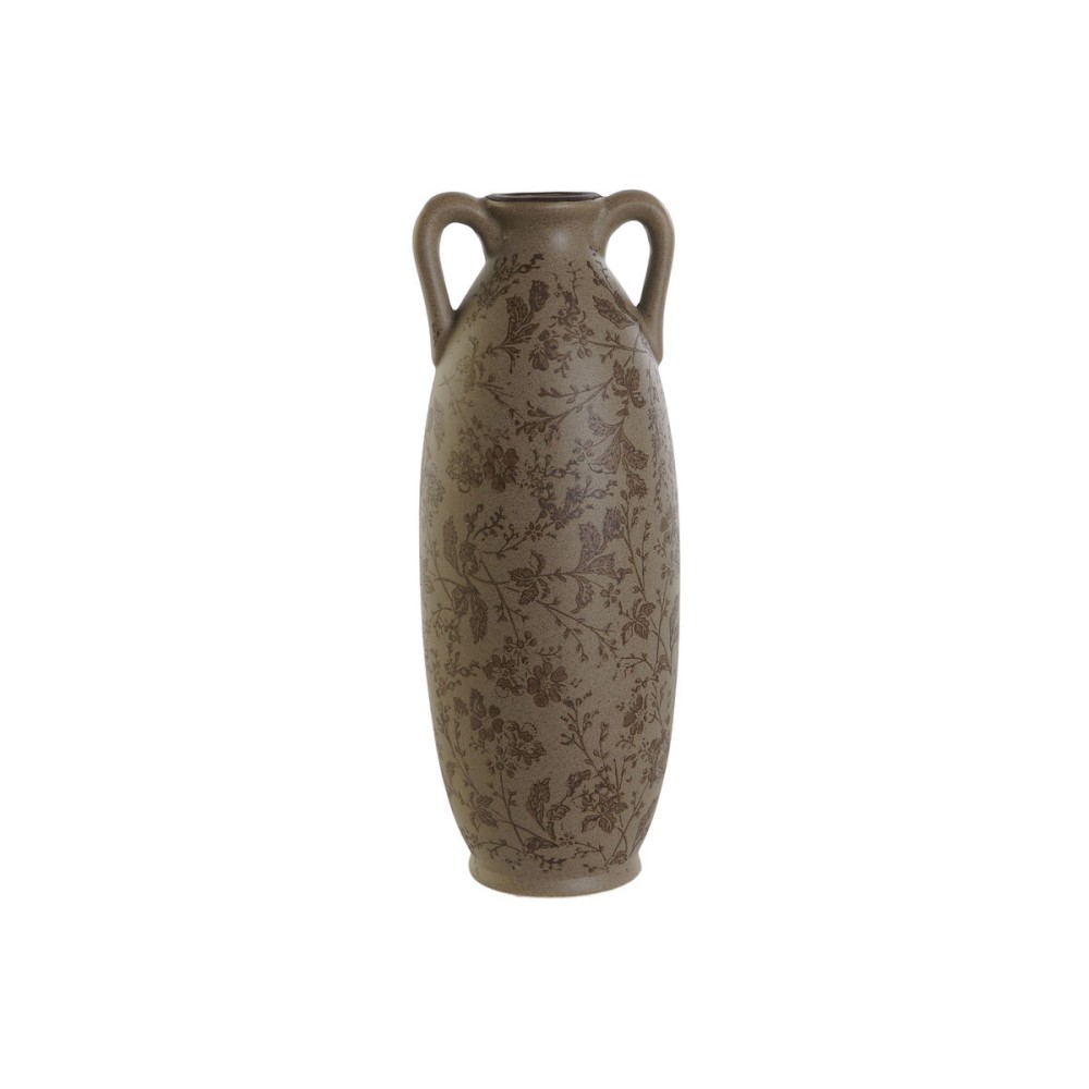 Vase Home ESPRIT Braun grün Steingut Pflanzenblatt 13 x 13 x 35 cm