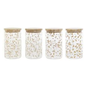 Boîte DKD Home Decor Bambou Verre Borosilicaté Shabby Chic 1 L 10 x 10 x 17 cm (4 Unités)