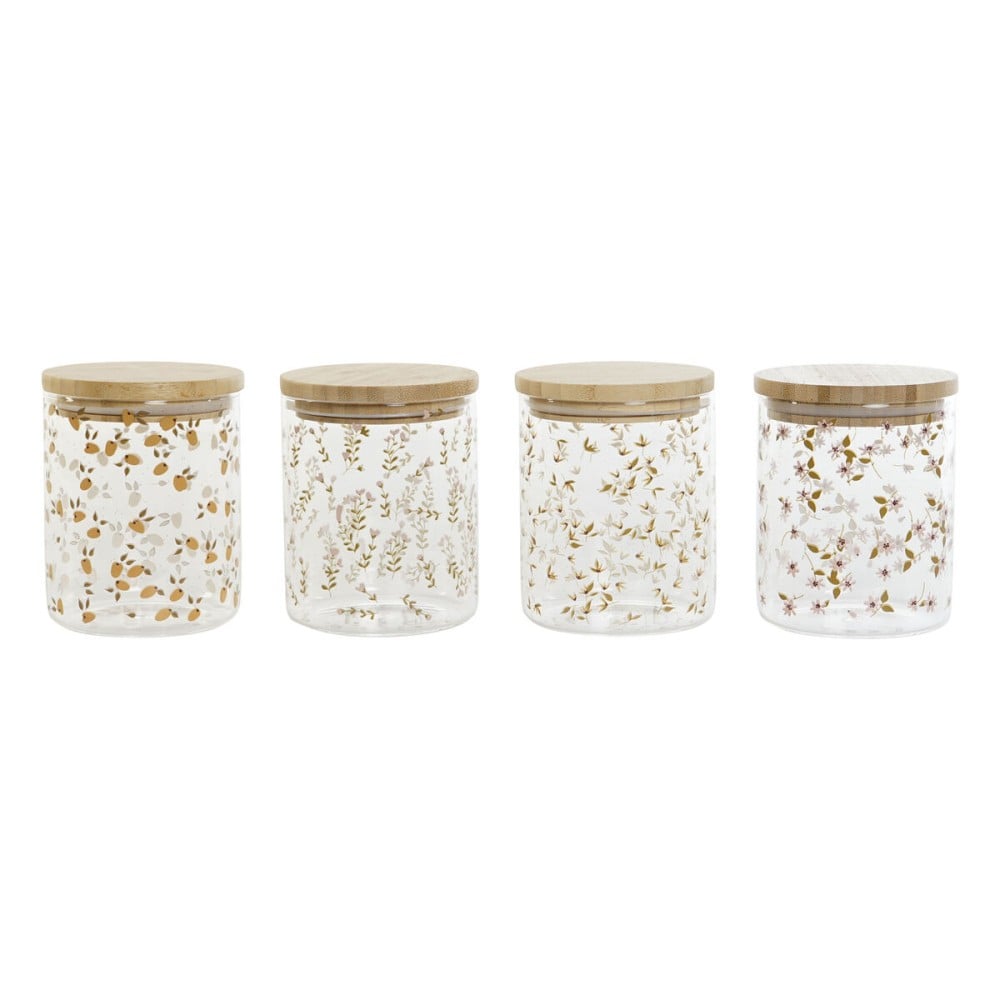 Boîte DKD Home Decor Bambou Verre Borosilicaté Shabby Chic 700 ml 10 x 10 x 12,5 cm (4 Unités)