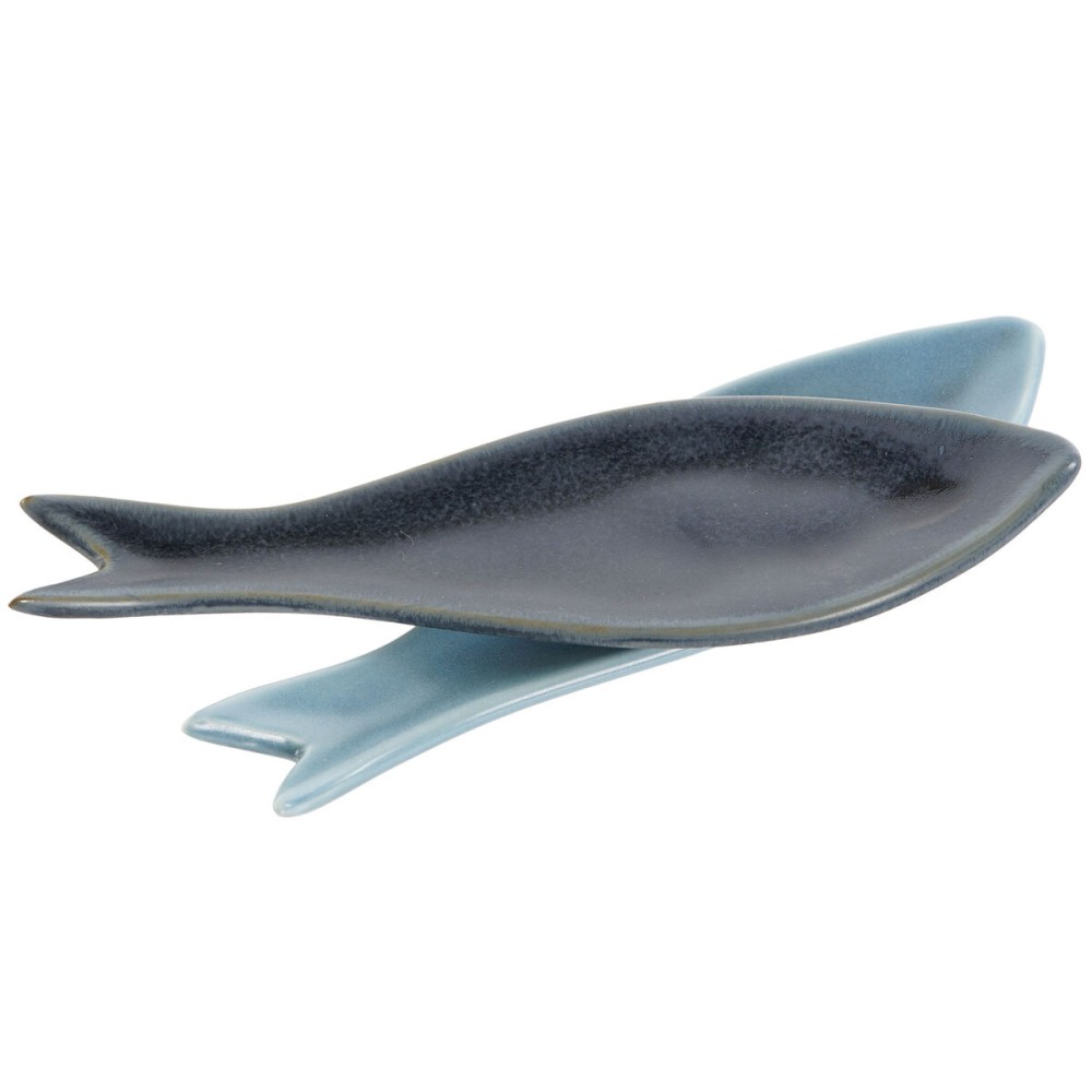 Satz für Appetithäppchen Home ESPRIT Blau grün Marineblau Bambus Porzellan Mediterraner Fische 36 x 18 x 1,3 cm 5 Stücke