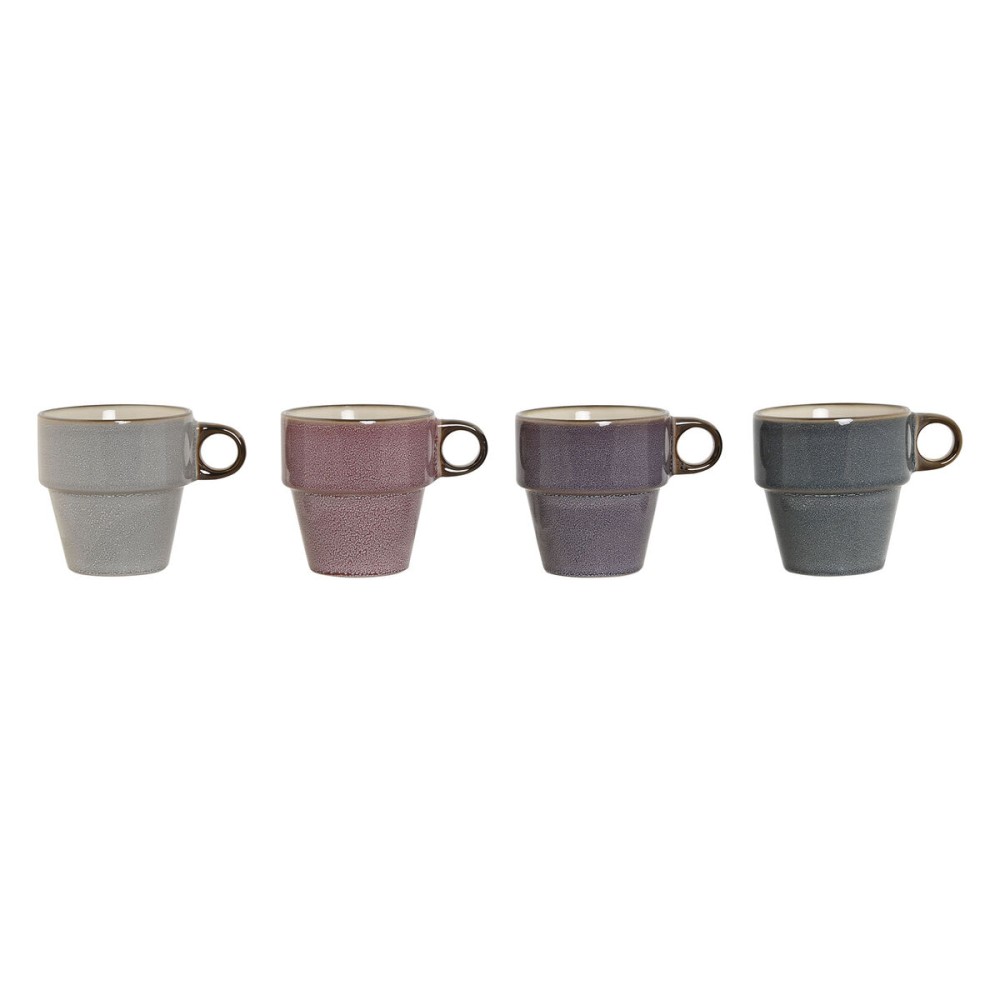 Ensemble de 4 mugs Home ESPRIT Bleu Blanc Gris Bordeaux Métal Grès 12 x 12 x 21,5 cm