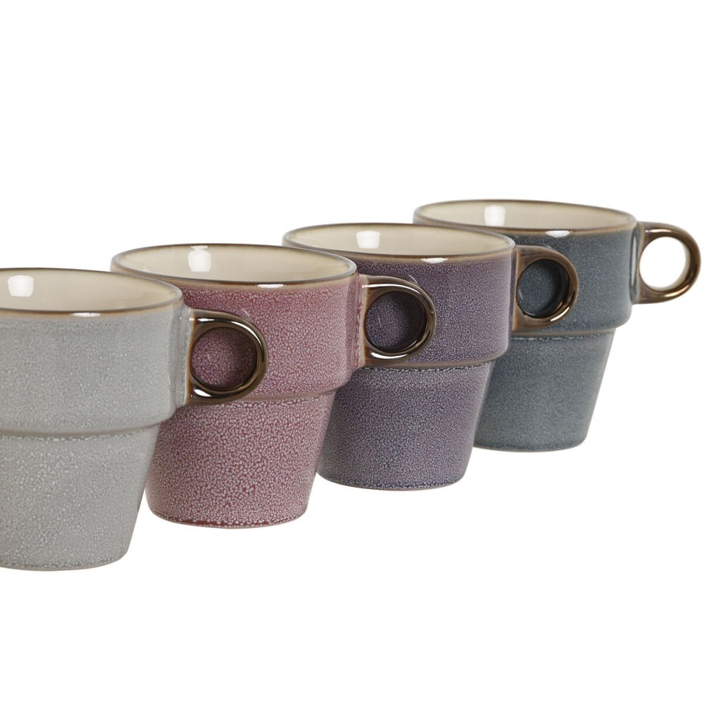 Ensemble de 4 mugs Home ESPRIT Bleu Blanc Gris Bordeaux Métal Grès 12 x 12 x 21,5 cm