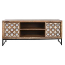 TV furniture Home ESPRIT Brown Black Silver Mango wood Mirror 130 x 40 x 55,5 cm