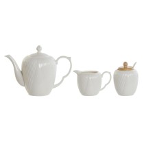 Théière DKD Home Decor Blanc Naturel Bambou Porcelaine