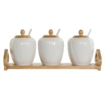 Sugar Bowl DKD Home Decor White Natural Bamboo Porcelain 31 x 9 x 7 cm 4 Pieces