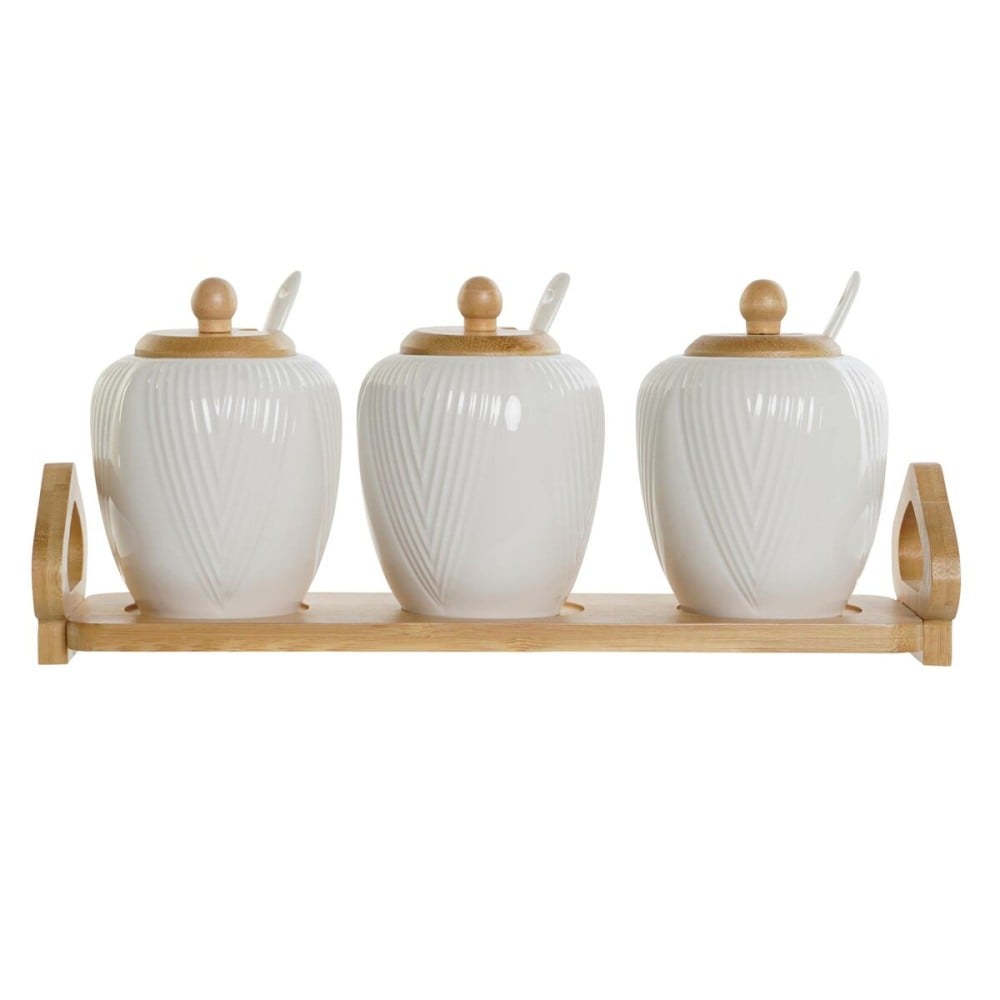 Sucrier DKD Home Decor Blanc Naturel Bambou Porcelaine 31 x 9 x 7 cm 4 Pièces