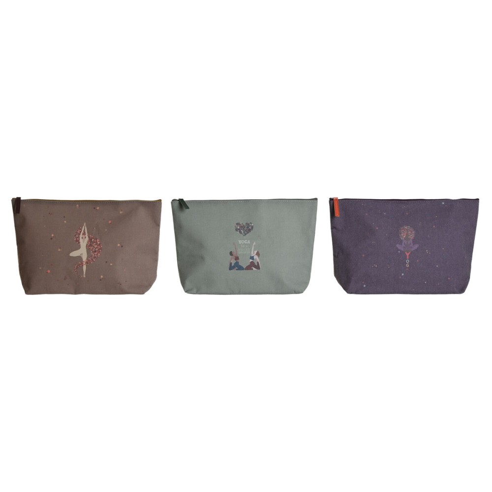 Trousse de toilette DKD Home Decor Marron Vert Bordeaux Toile Yoga 33 x 8 x 20 cm (3 Unités)