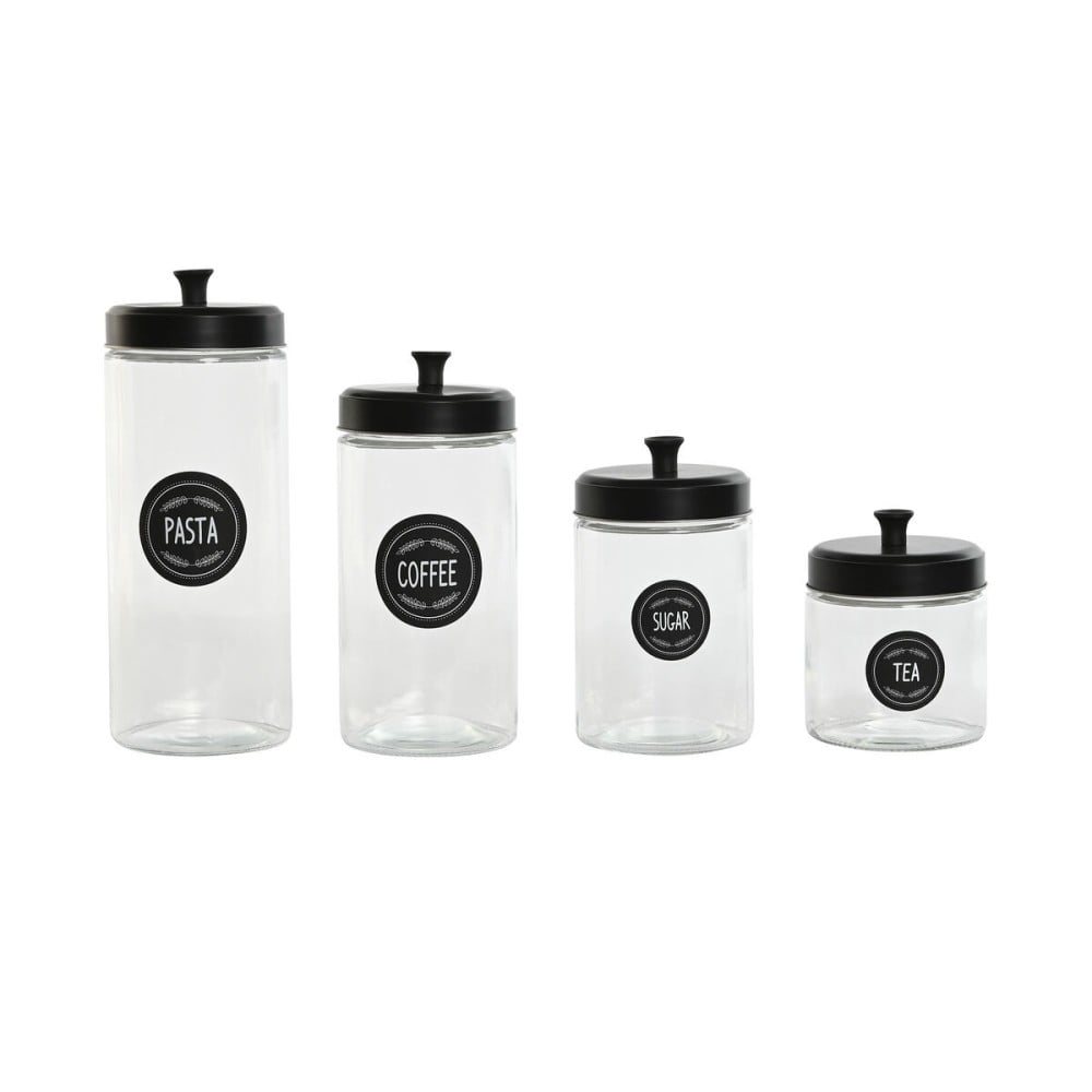 Set de 4 Boites Home ESPRIT Noir Métal Verre 1 L 1,5 L 1,8 L 10,4 x 10,4 x 26,4 cm