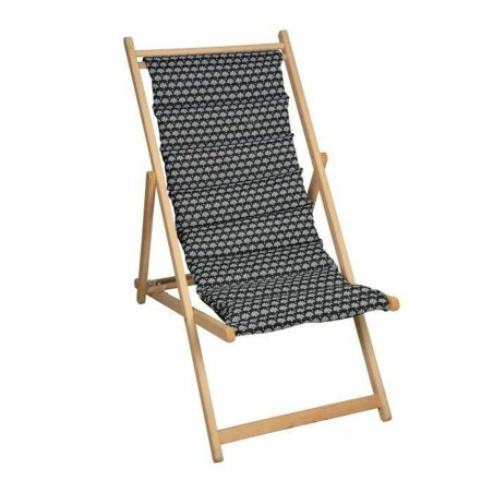 Chaise longue Jardin Prive Helsinki Toile Bois de hêtre Noir/Blanc (106 x 55 x 95 cm)