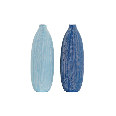 Vase DKD Home Decor Bleu Bleu ciel Blue marine Dolomite méditerranéen Finition vieillie 11 x 11 x 36 cm (2 Unités)