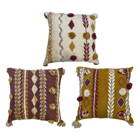 Cushion DKD Home Decor 40 x 15 x 40 cm White Maroon Mustard (3 Pieces)