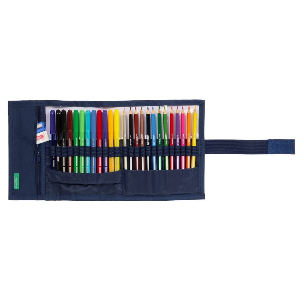 Pochette crayons Benetton Cool Blue marine 7 x 20 x 7 cm Enveloppante 27 Pièces