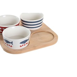 Appetizer Set DKD Home Decor 19,7 x 19,7 x 1 cm Natural Red Blue White Stoneware Mediterranean Houses