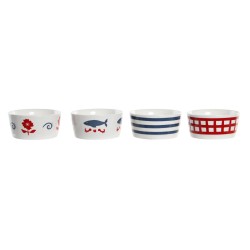 Appetizer Set DKD Home Decor 19,7 x 19,7 x 1 cm Natural Red Blue White Stoneware Mediterranean Houses